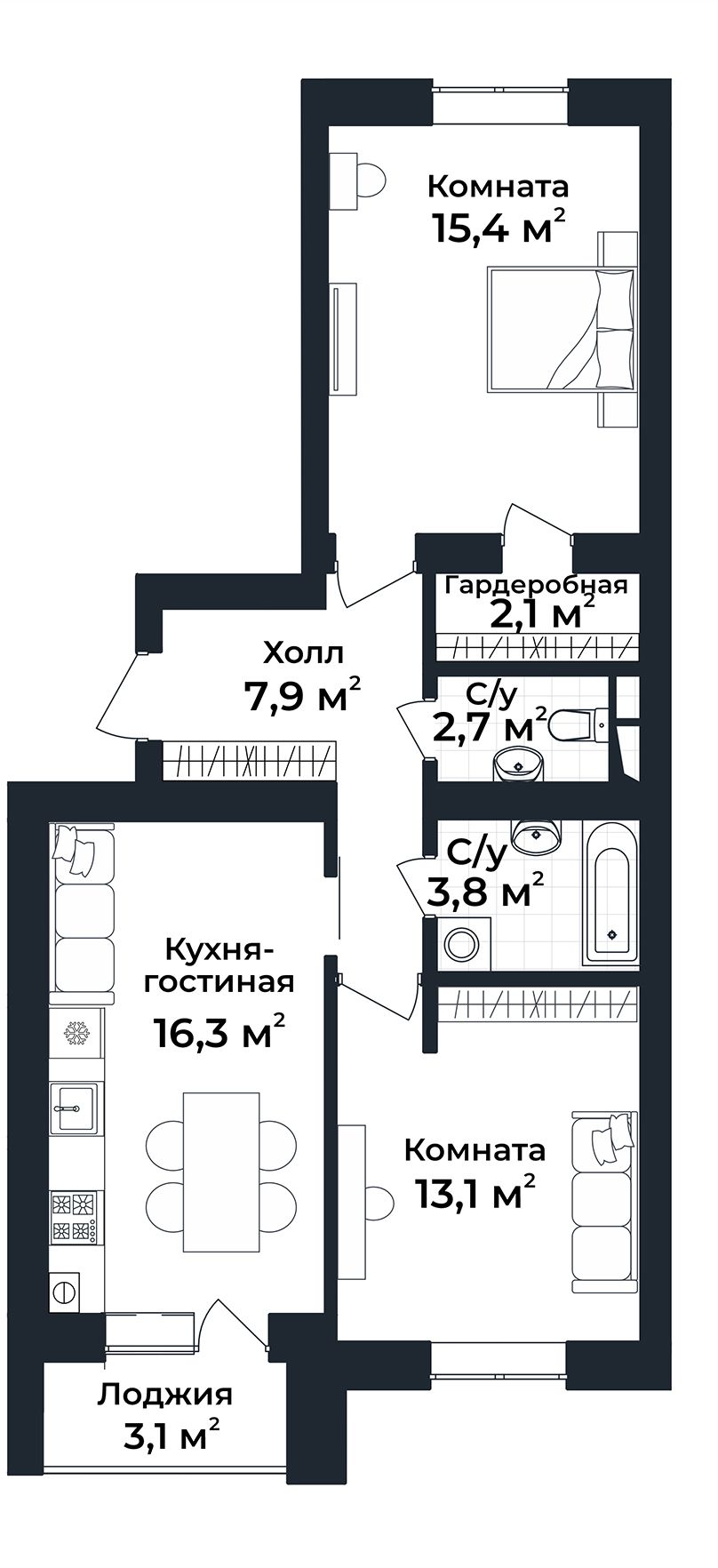 2-к квартира №28, 2 этаж