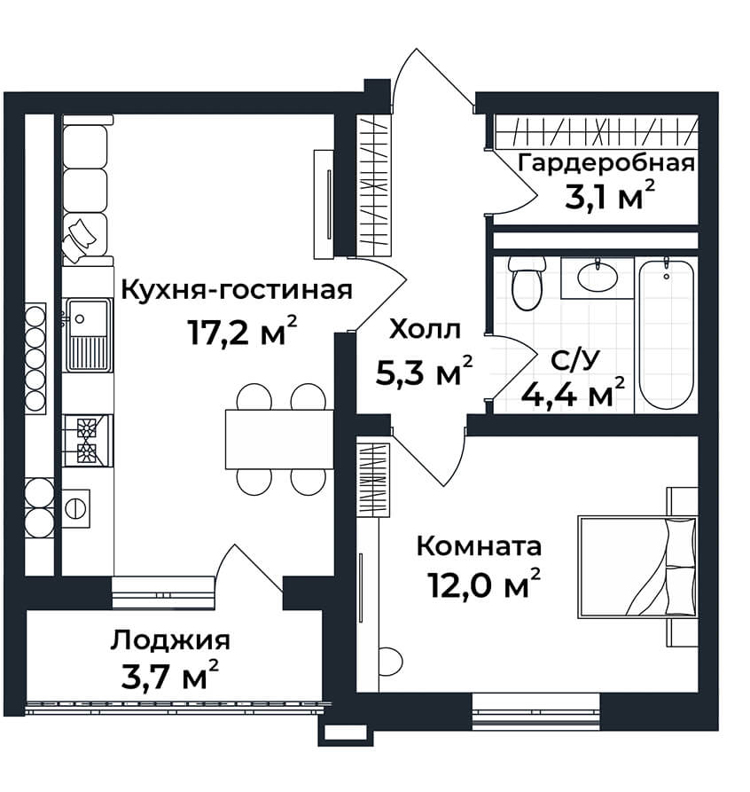 1-к квартира №4, 1 этаж