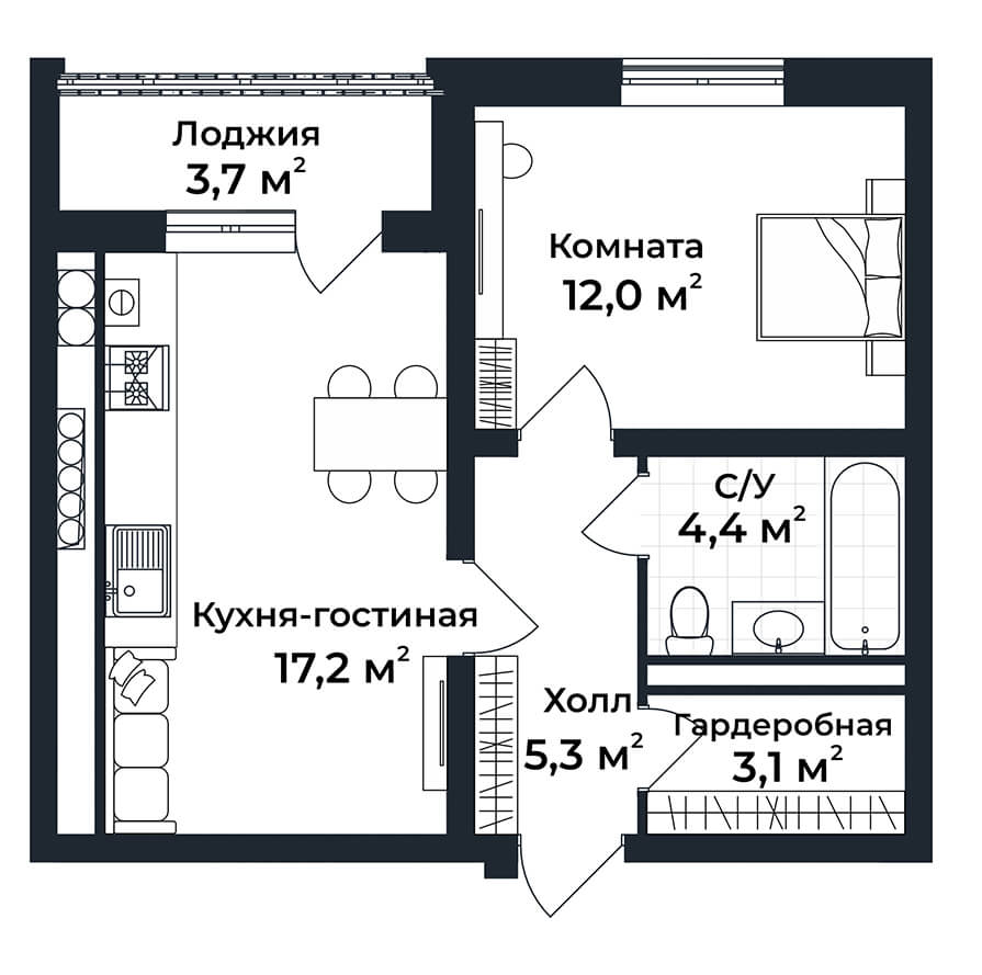 1-к квартира №21, 4 этаж