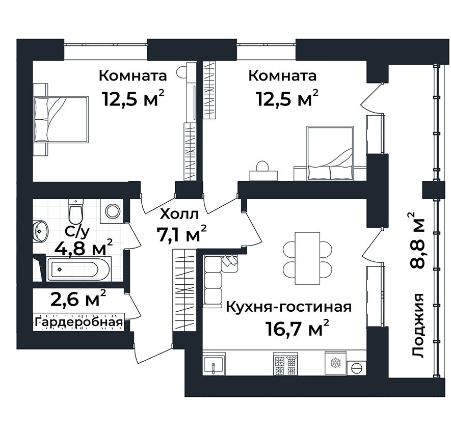 2-к квартира №16, 3 этаж