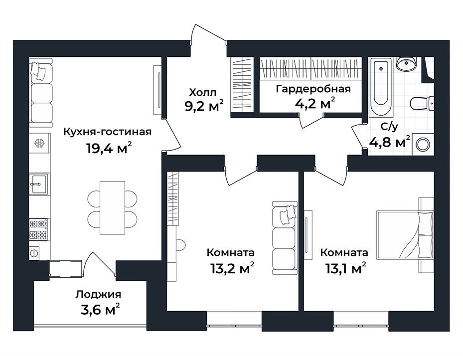2-к квартира №18, 3 этаж