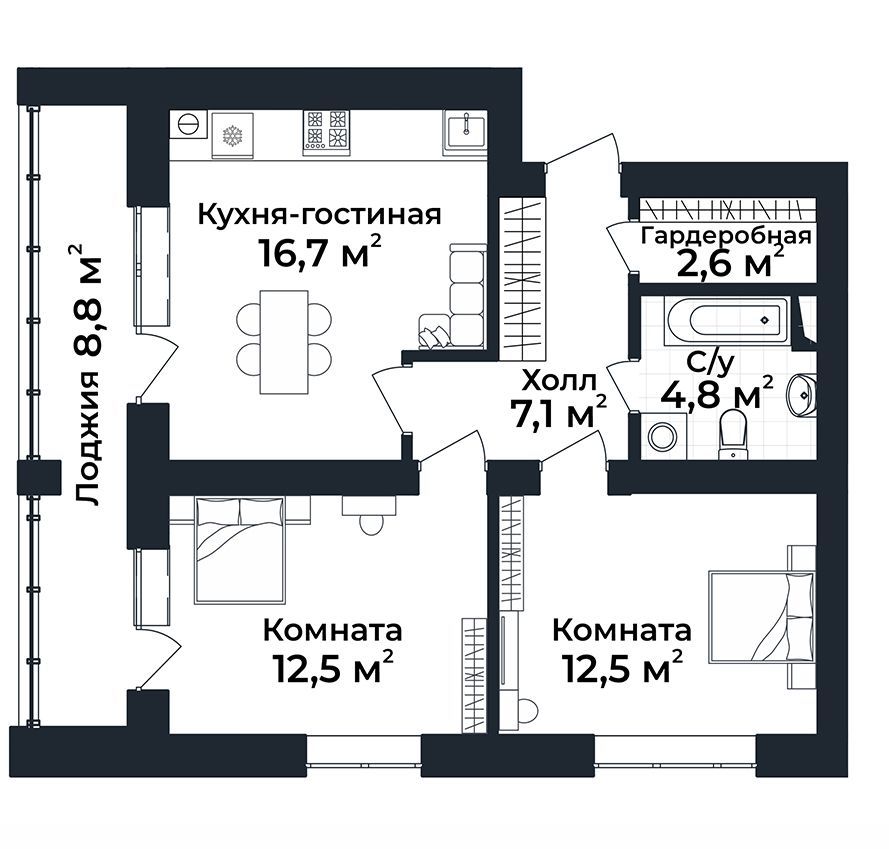 2-к квартира №30, 2 этаж