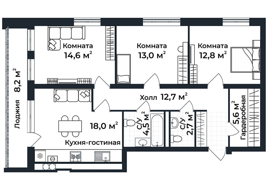 3-к квартира №27, 4 этаж