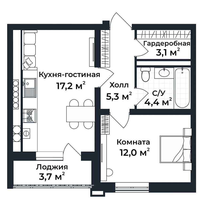 1-к квартира №10, 2 этаж