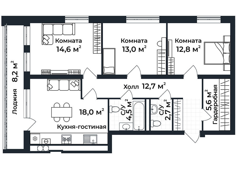 3-к квартира №13, 2 этаж