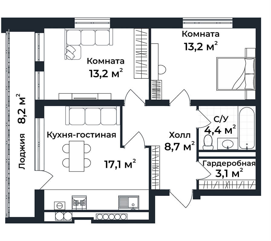 2-к квартира №5, 1 этаж
