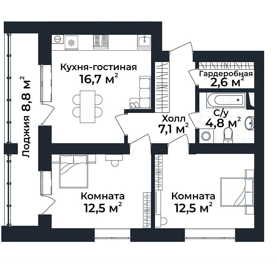 2-к квартира №35, 3 этаж