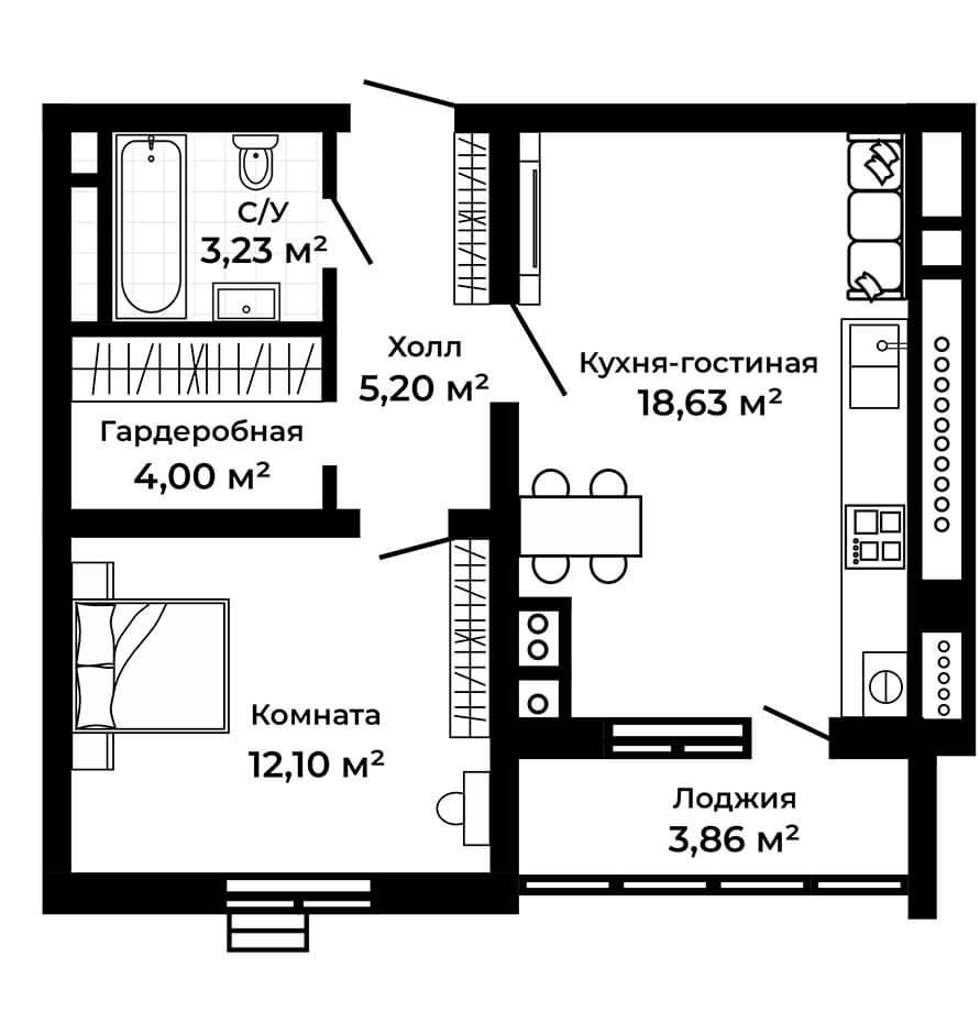 1-к квартира №40, 2 этаж
