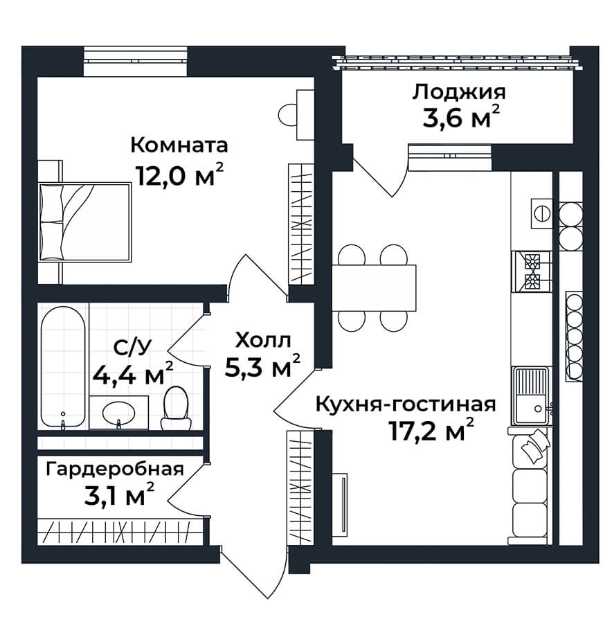 1-к квартира №27, 4 этаж