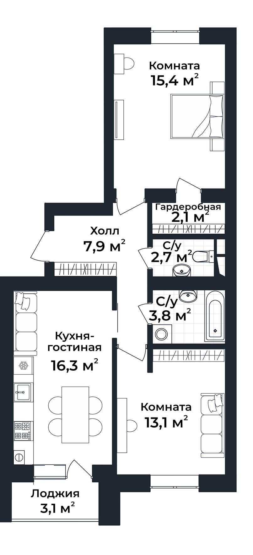 2-к квартира №23, 1 этаж