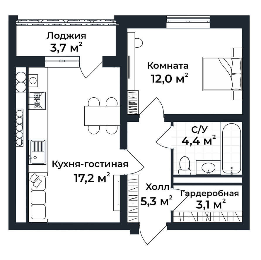 1-к квартира №28, 5 этаж