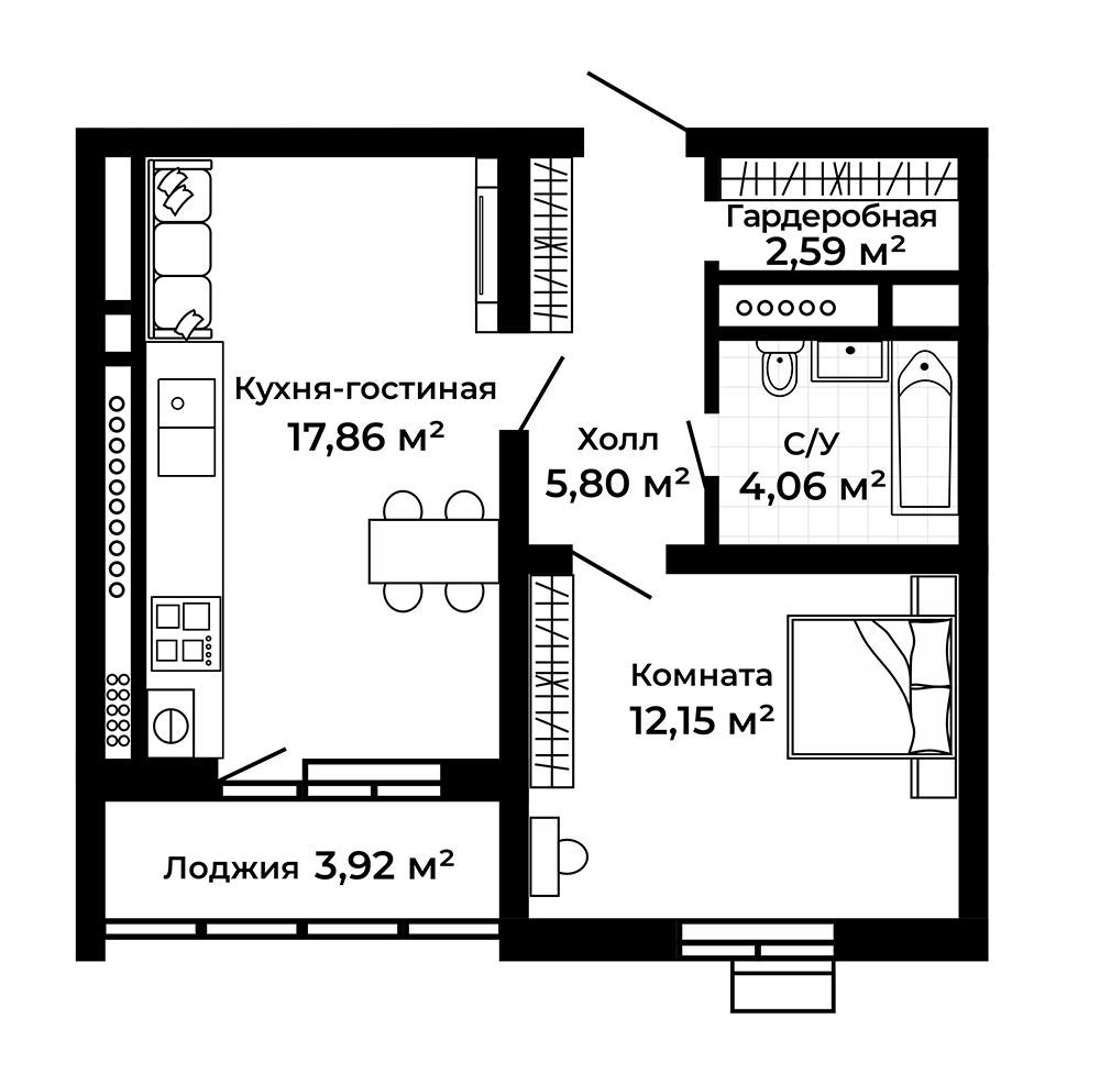 1-к квартира №32, 5 этаж