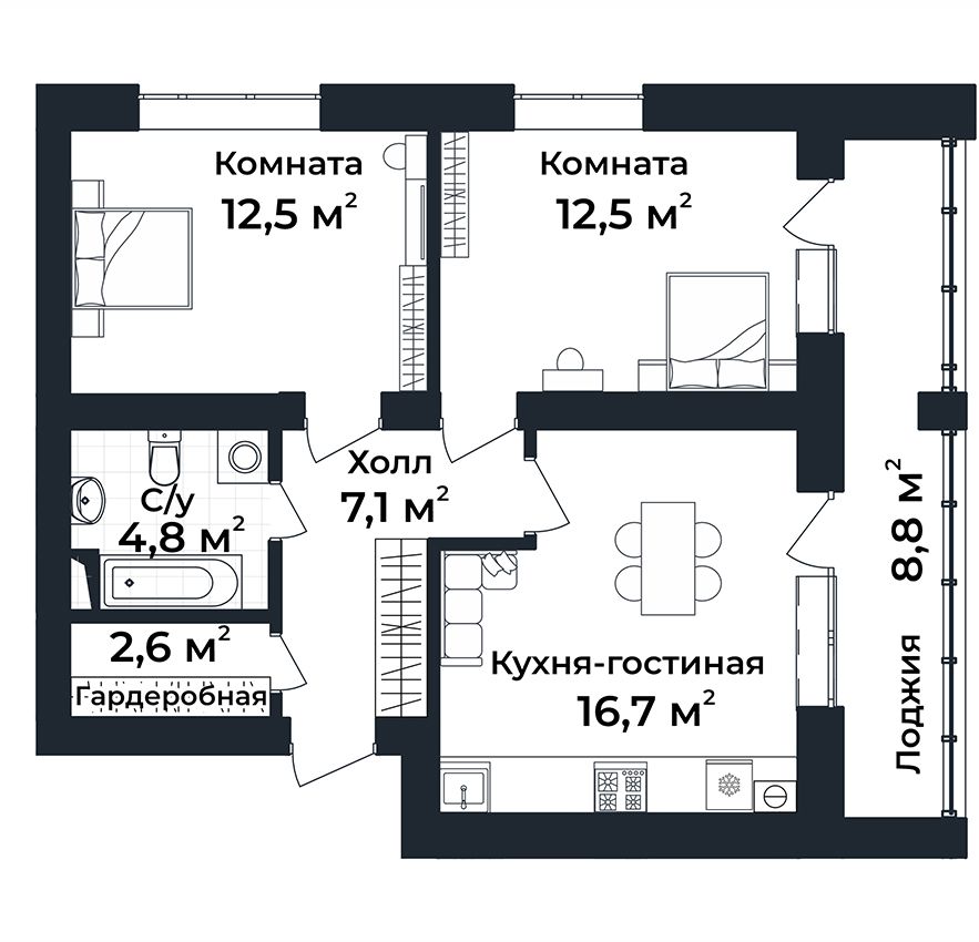 2-к квартира №9, 2 этаж