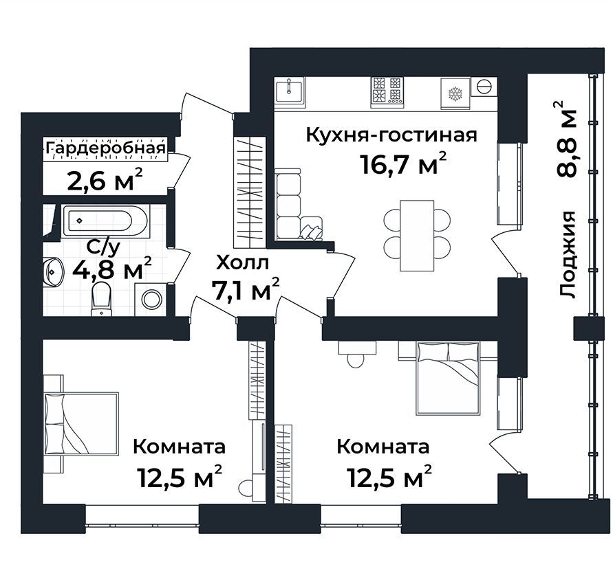 2-к квартира №17, 3 этаж