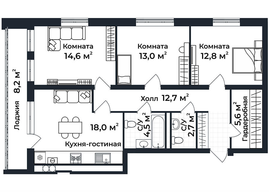 3-к квартира №34, 5 этаж