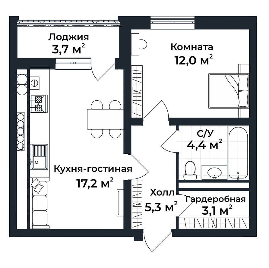 1-к квартира №7, 2 этаж