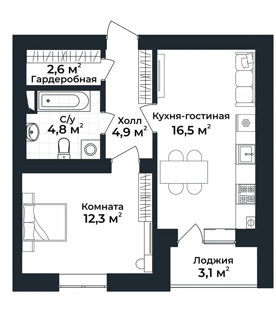 1-к квартира №24, 1 этаж